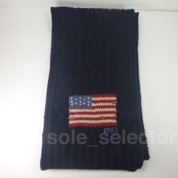NWT Polo Ralph Lauren Cable Knit USA Flag Scarf - Picture 1 of 6